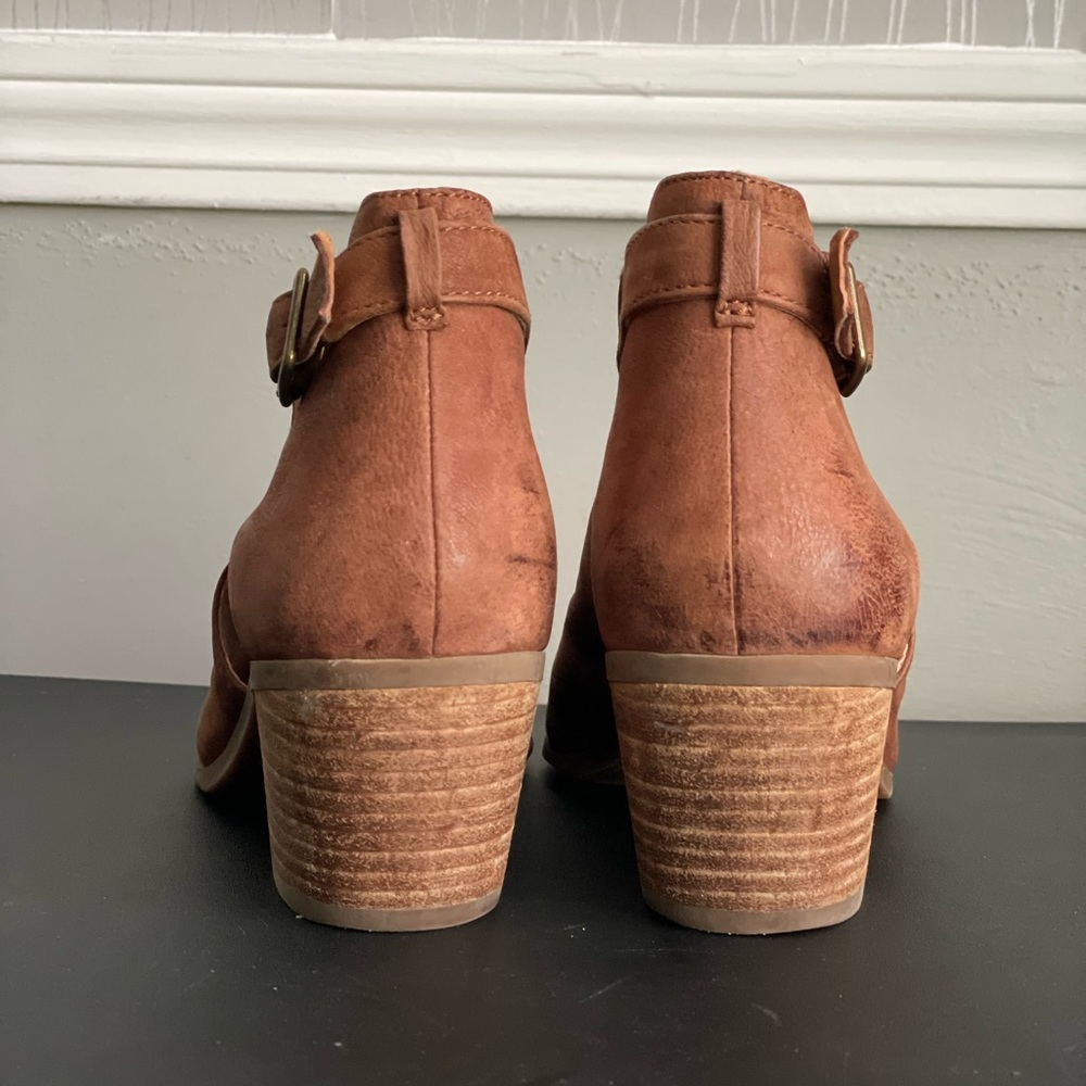 Lucky Brand Booties Brown Leather Barimo Open Toe Sandal Low Heel Size 8 - Picture 5 of 9